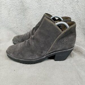 Fly London Shoes Womens Size EU 40 US 9.5 Wezo Gray Suede Side Zip Ankle Boots